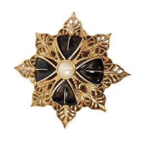 Vintage Monet Large Gold Black Star Brooch Contemporary Pin
